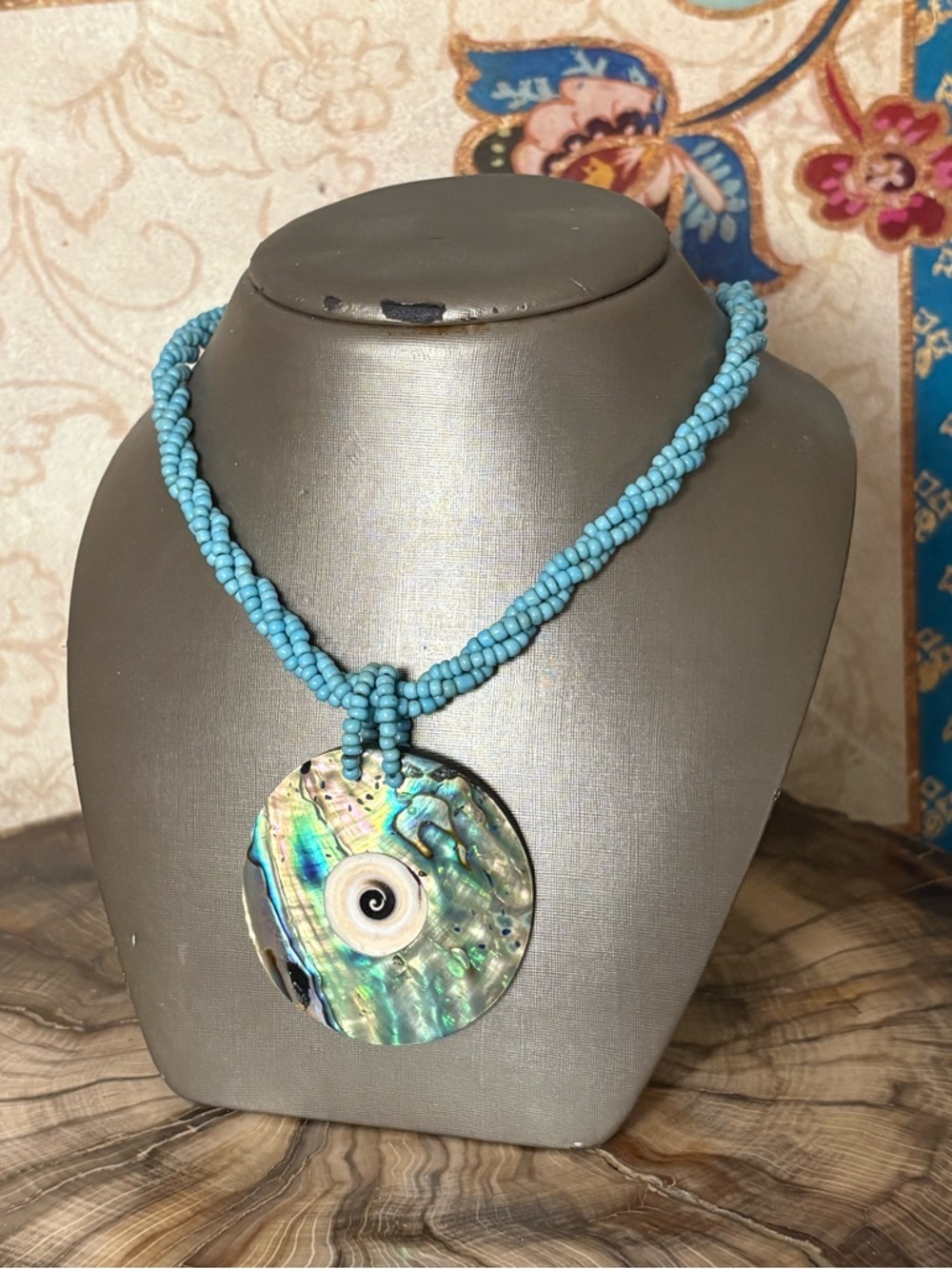 Turquoise Beaded Abalone Shell Handmade Necklace